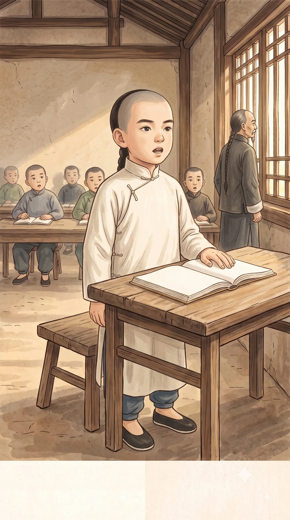 孙中山起身提问,课堂安静下来