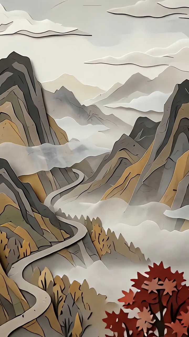 层峦与白云之间，山路通向云雾深处