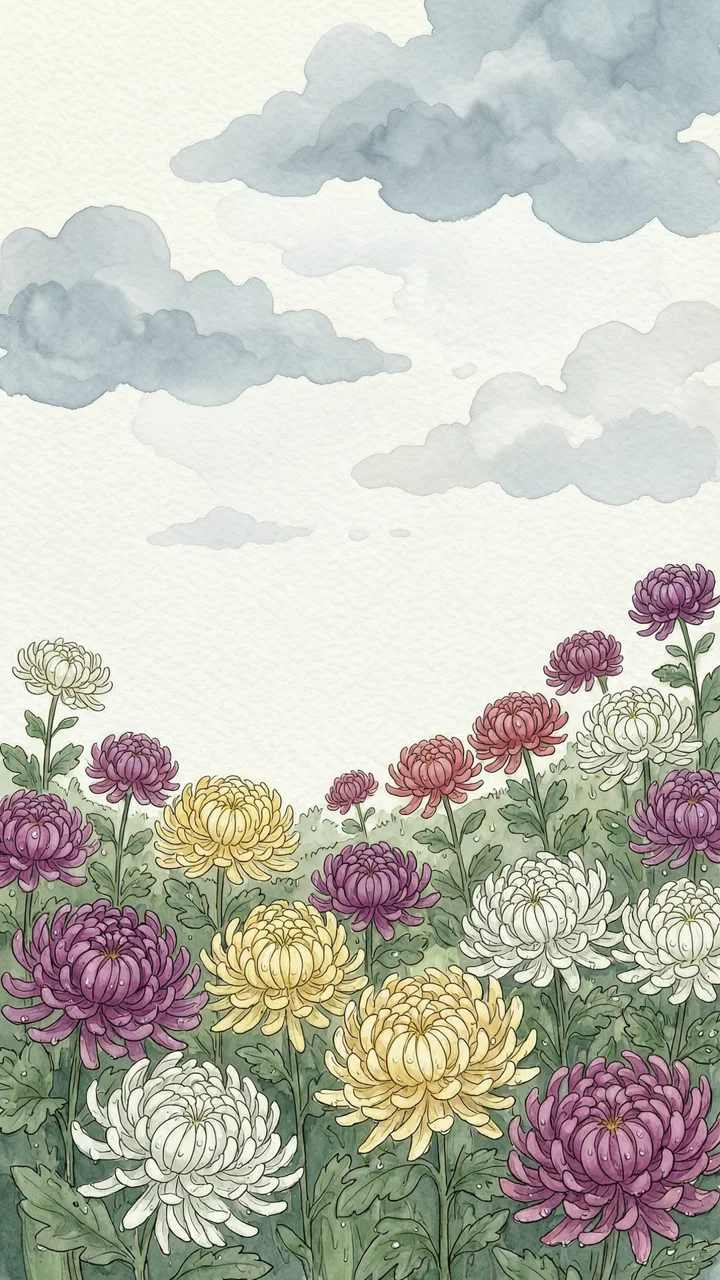 银杏、枫叶和菊花组成的多彩秋雨画面