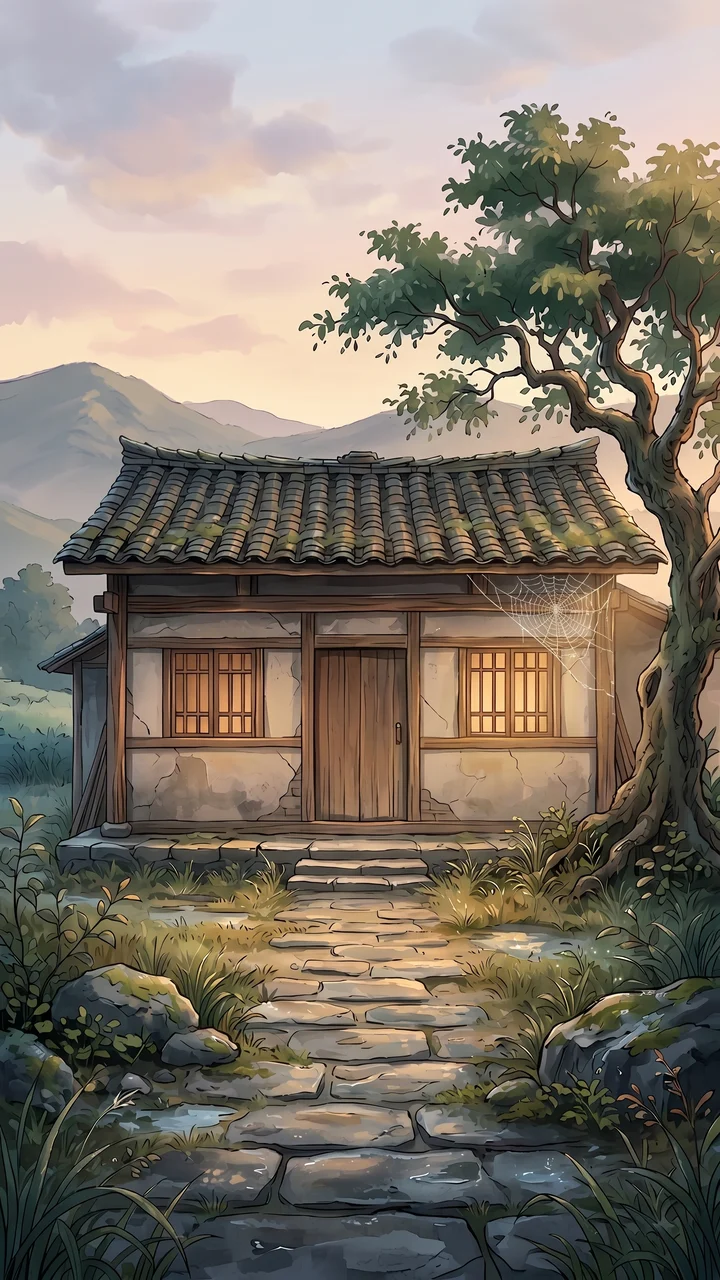 阳光照进老屋，小蜘蛛织网讲故事，老屋站着倾听