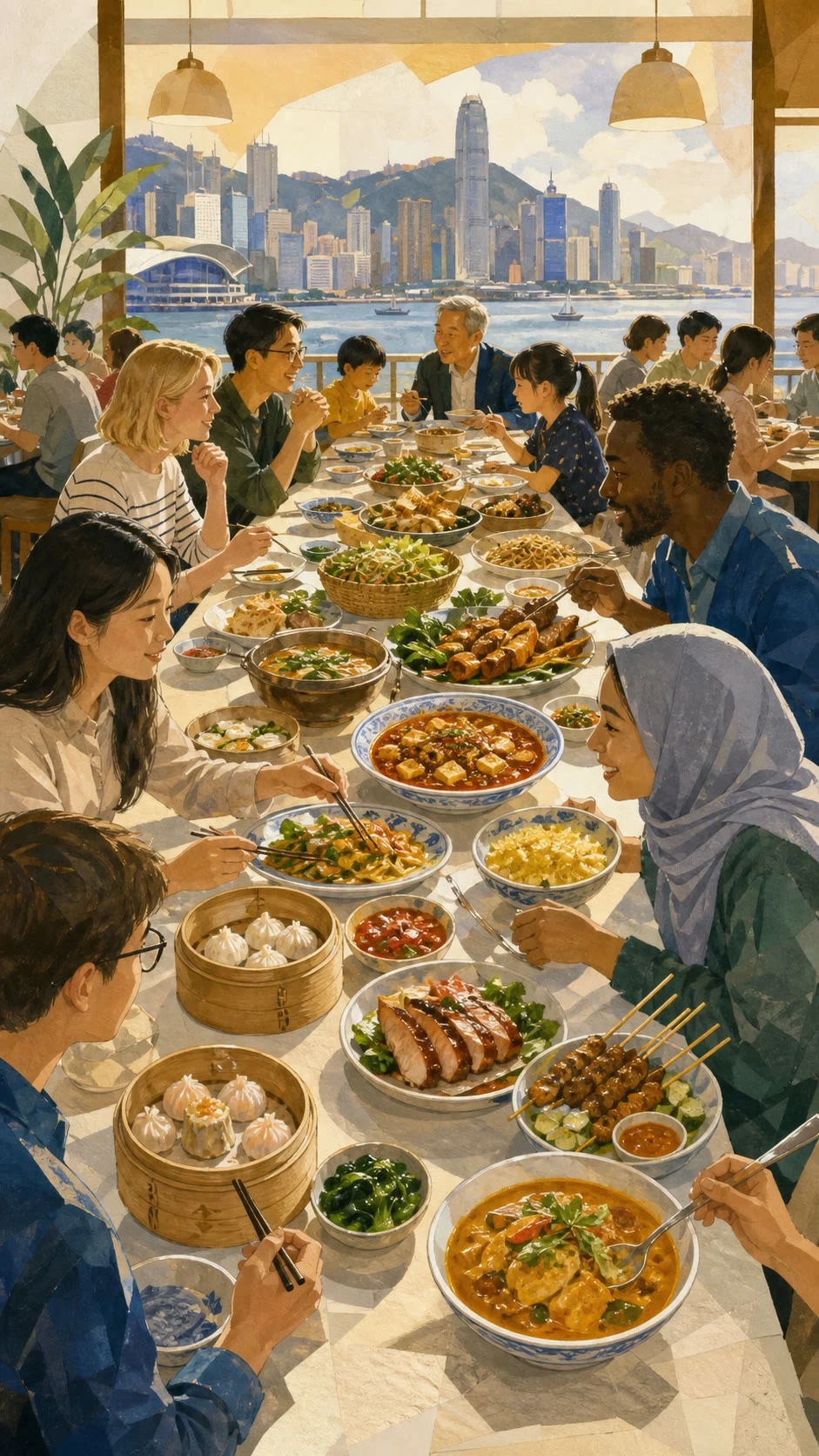来自不同地方的人共享多元美食