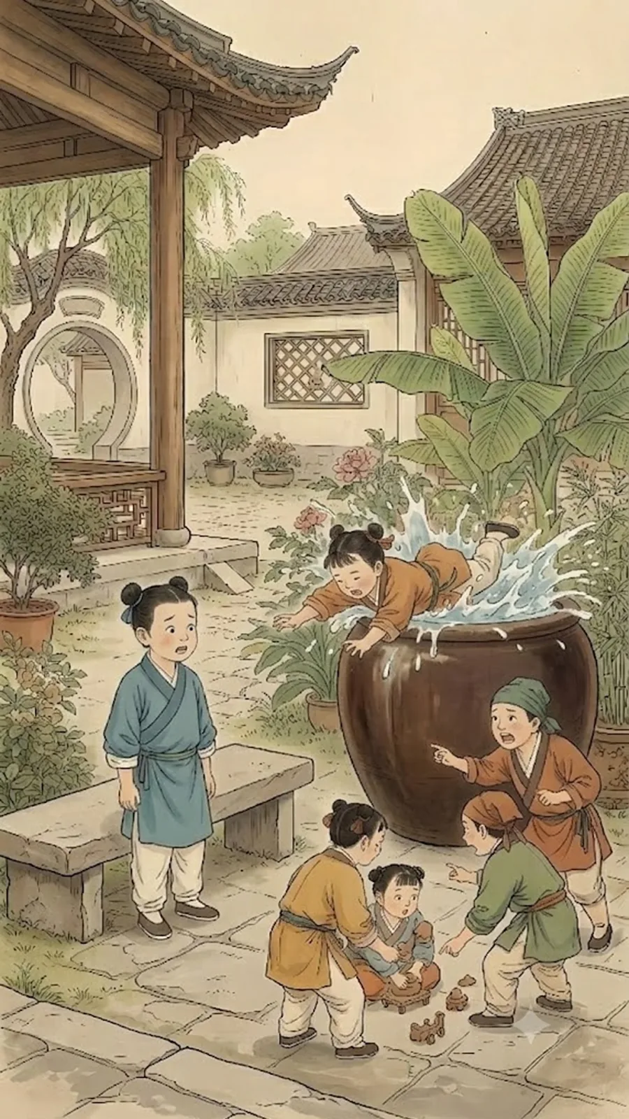 一个孩子失足落入水瓮